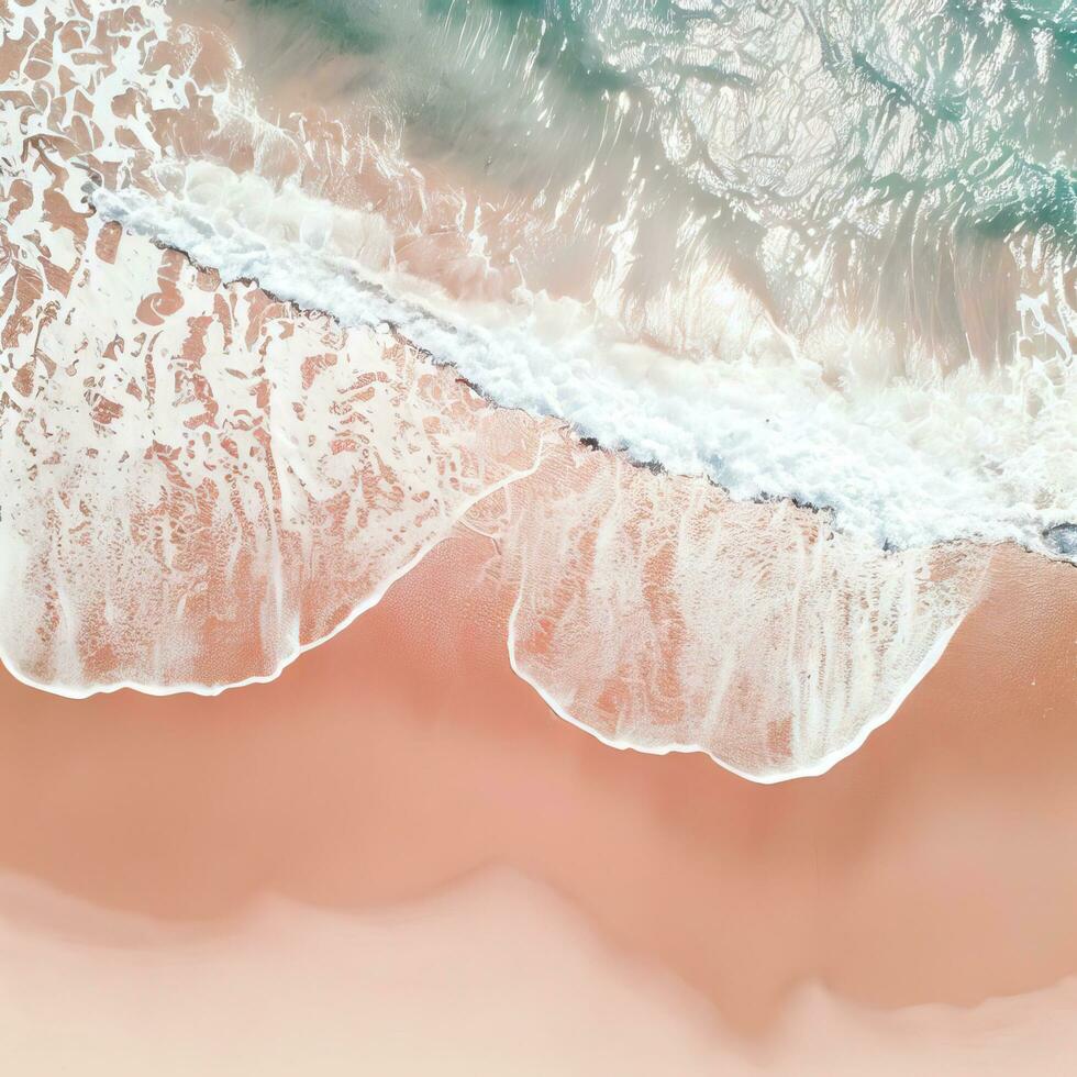 Aerial view of clear turquoise sea Aerial view of sandy beach and ocean with waves Generative AI photo