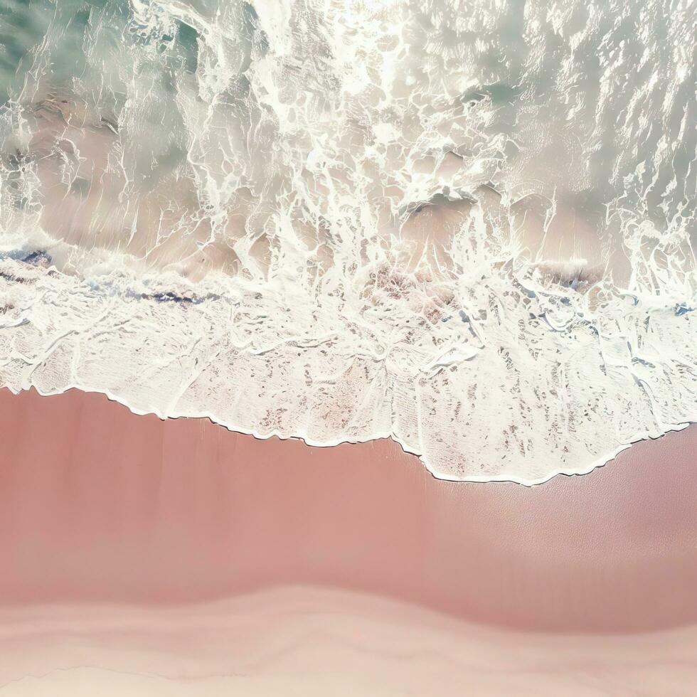 Aerial view of clear turquoise sea Aerial view of sandy beach and ocean with waves Generative AI photo