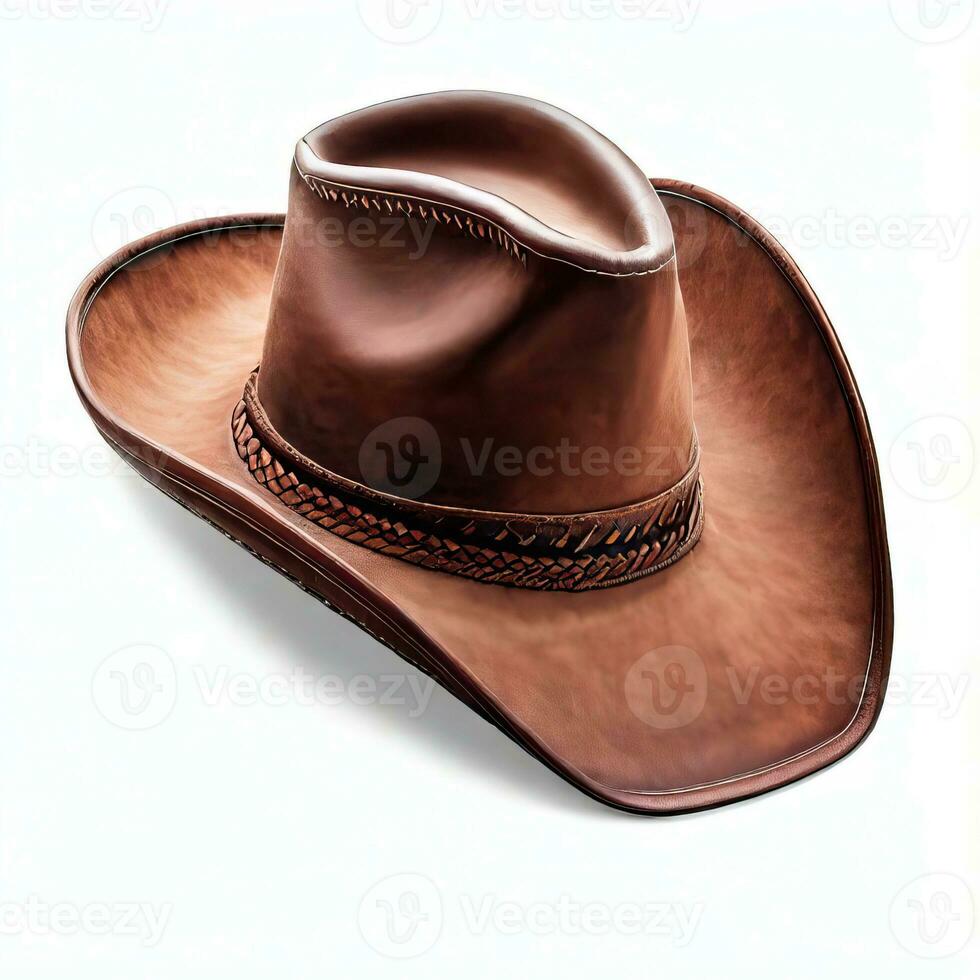 Rodeo horse rider brown leather cowboy hat isolated on transparent and white background, PNG Generative AI photo