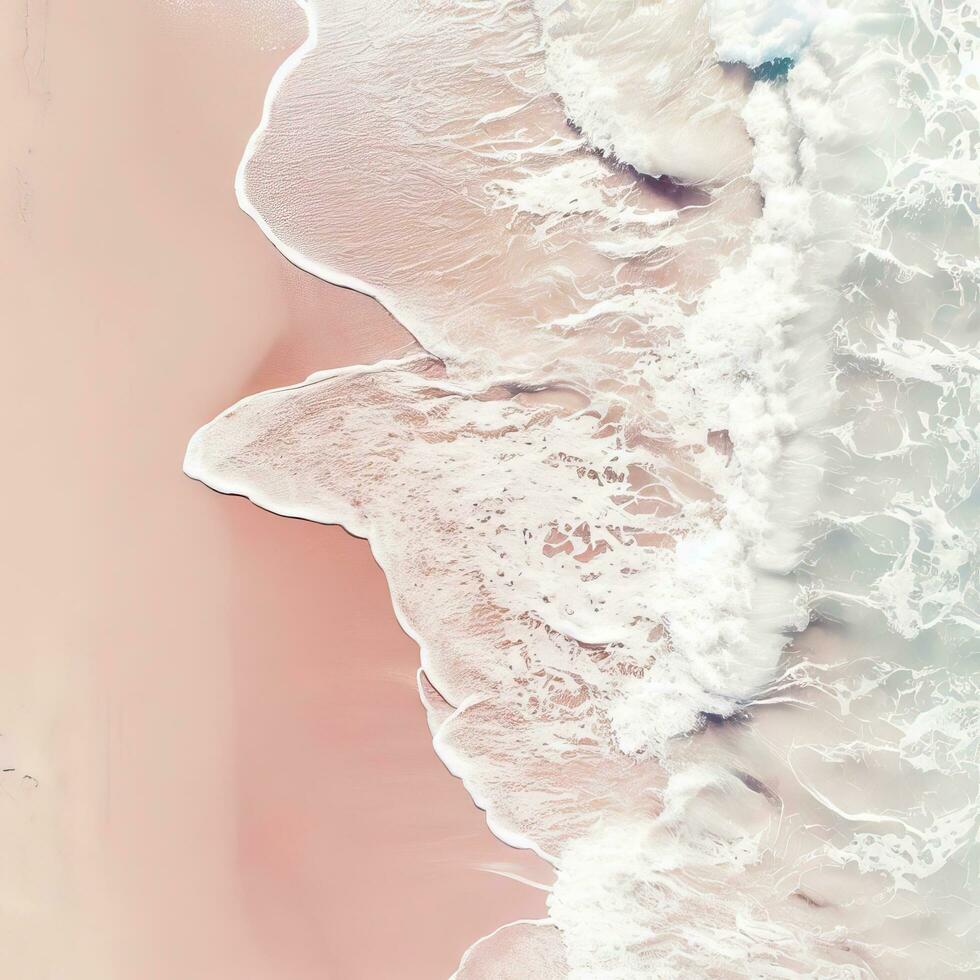 Aerial view of clear turquoise sea Aerial view of sandy beach and ocean with waves Generative AI photo