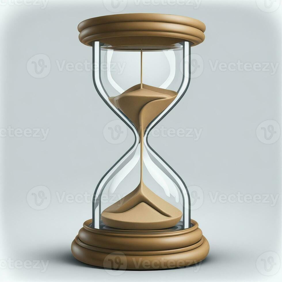 Hourglass or sandglass vector realistic 3D icon isolated on a transparent background. Vector hourglass clock with flowing sand. Generative AI photo