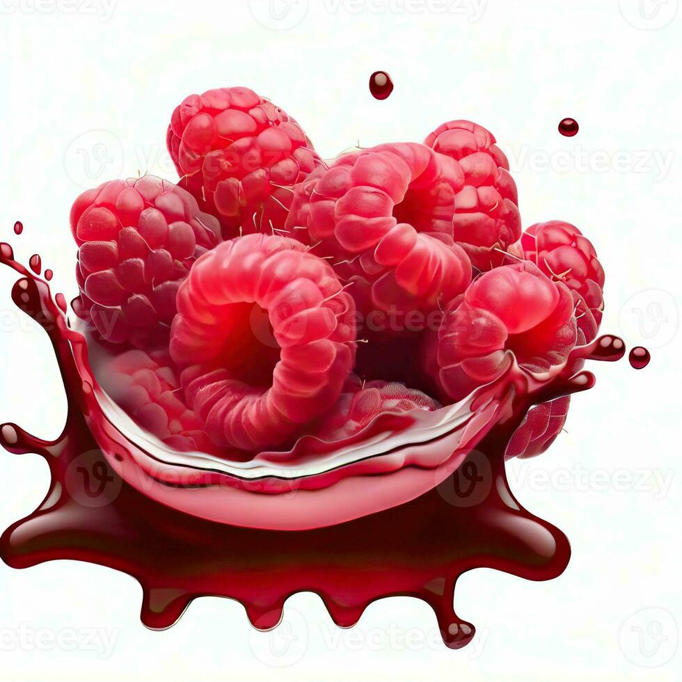 Delicious ripe berries falling in juice with splashes on a white background isolated on a white background, 3D rendering. Generative AI photo