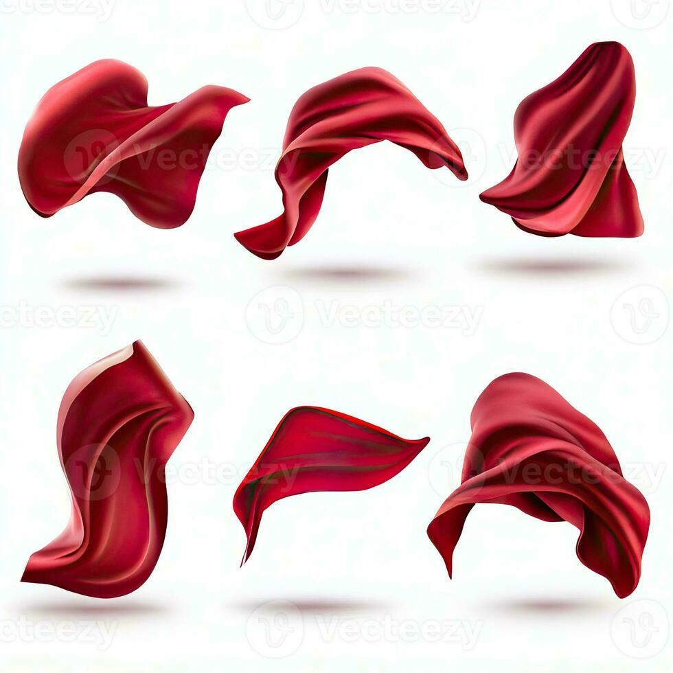 Red curtain, superhero red cape 3d realistic vector set Generative AI photo