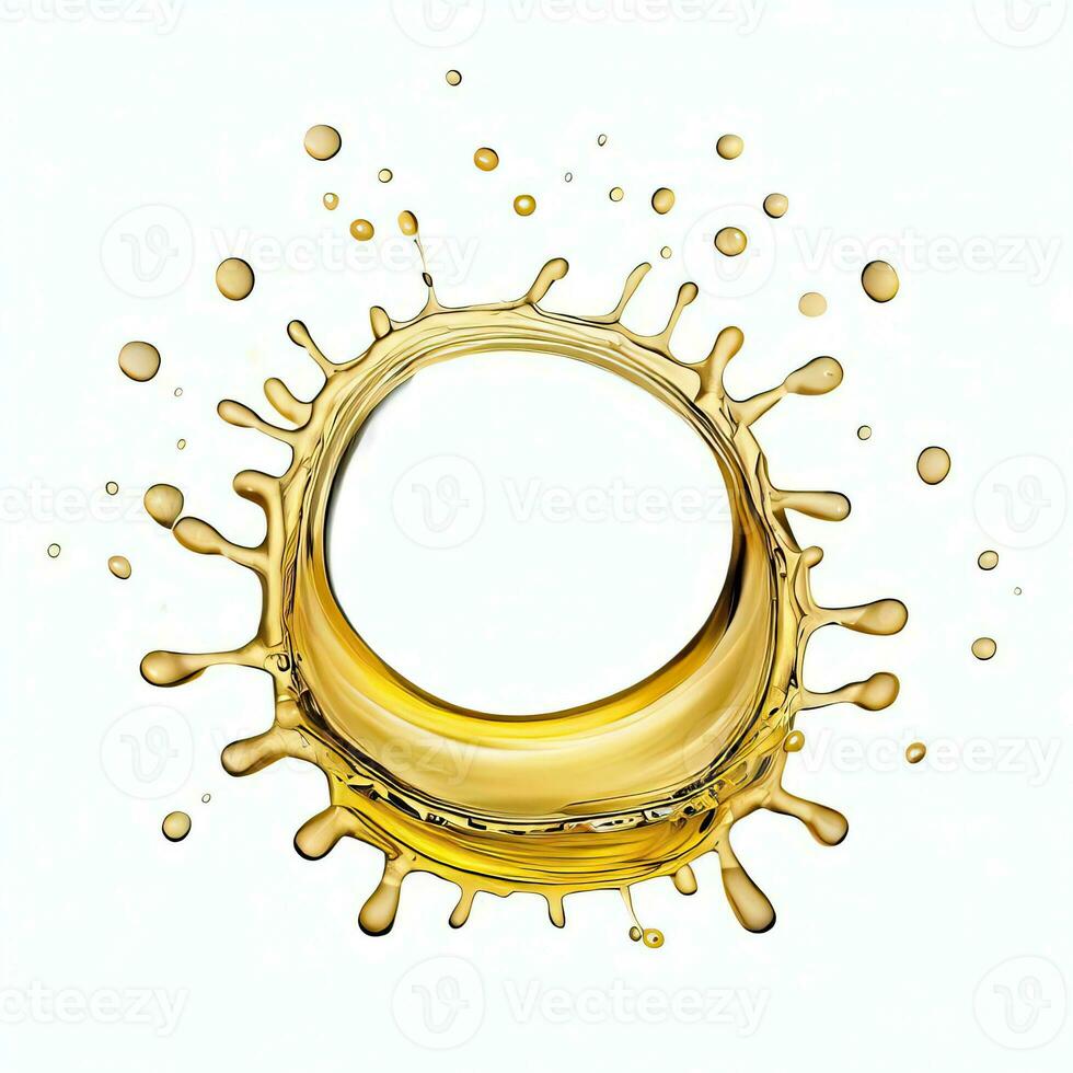 Splashes of oily liquid arranged in a circle isolated on a white background Generative AI photo