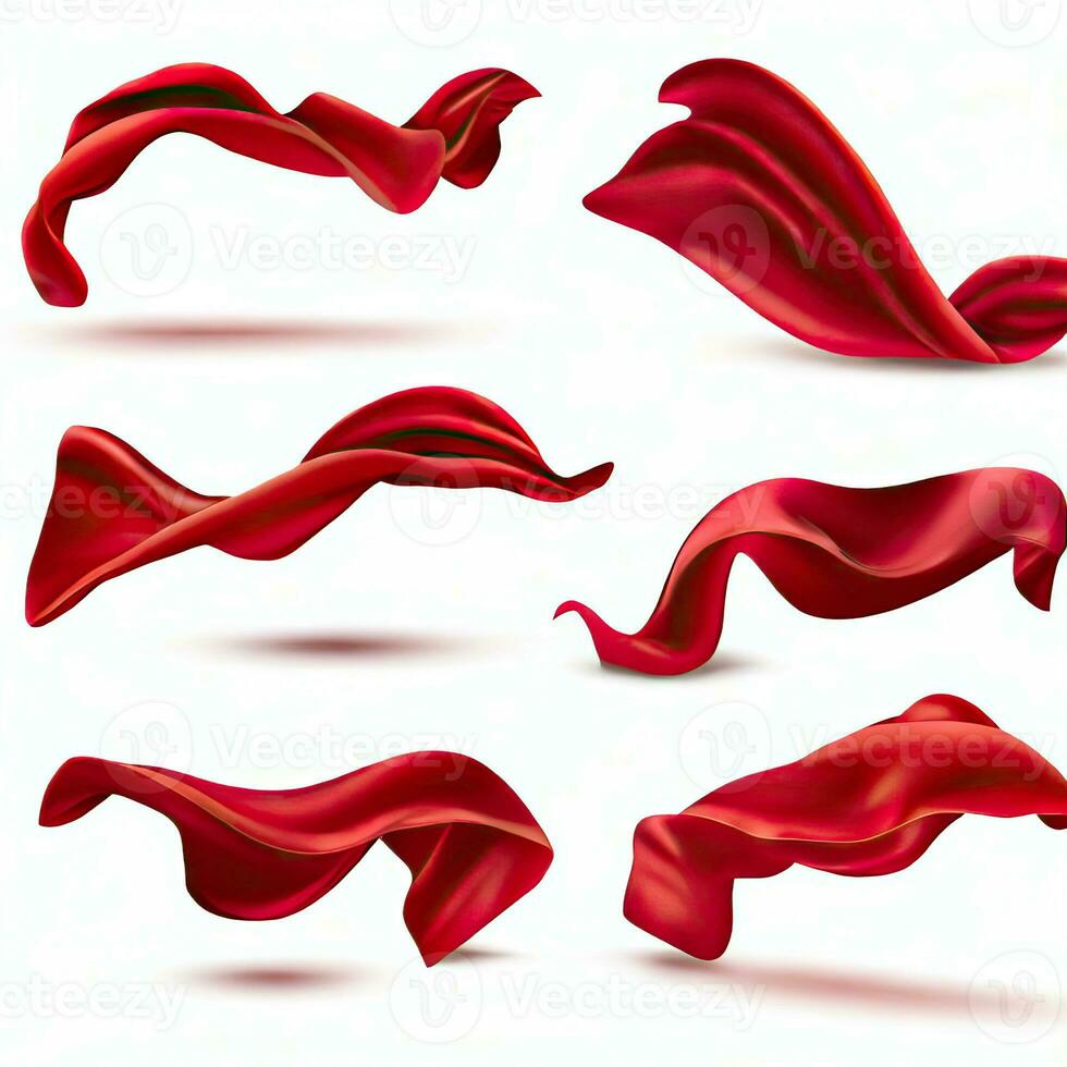 Red curtain, superhero red cape 3d realistic vector set. Generative AI photo