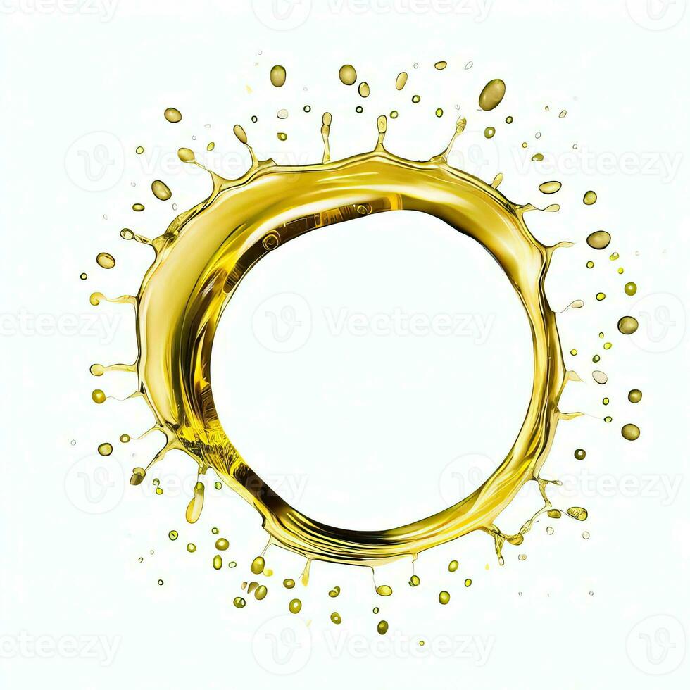 Splashes of oily liquid arranged in a circle isolated on a white background Generative AI photo