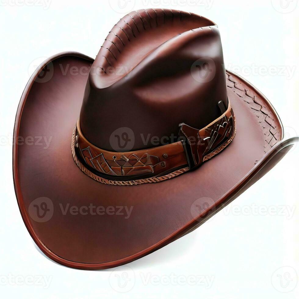 Rodeo horse rider brown leather cowboy hat isolated on transparent and white background, PNG Generative AI photo