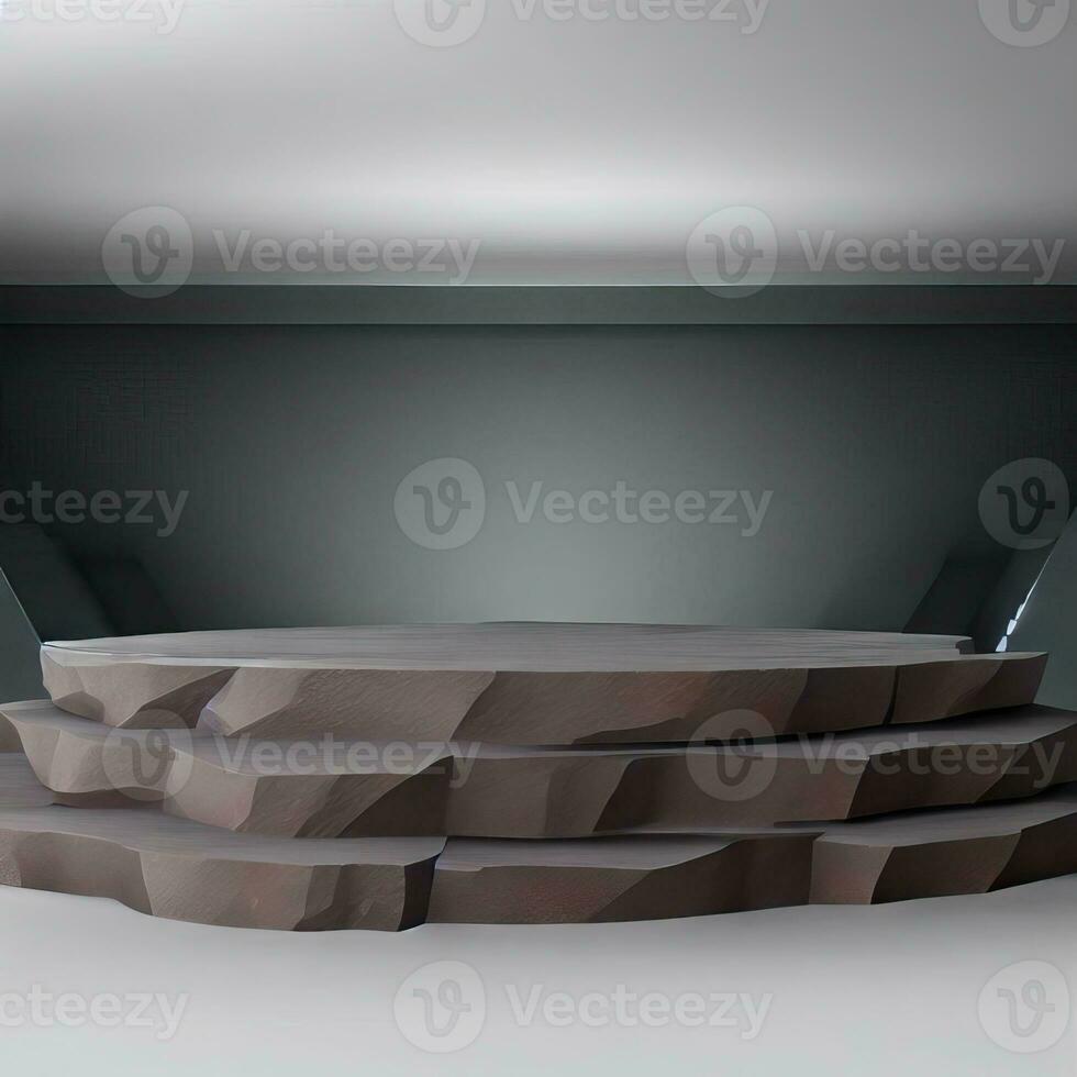 a modern minimal underground empty stage, circle black futuristic podium product display, 3d rendering, 32k, great detail, high quality. Generative AI photo