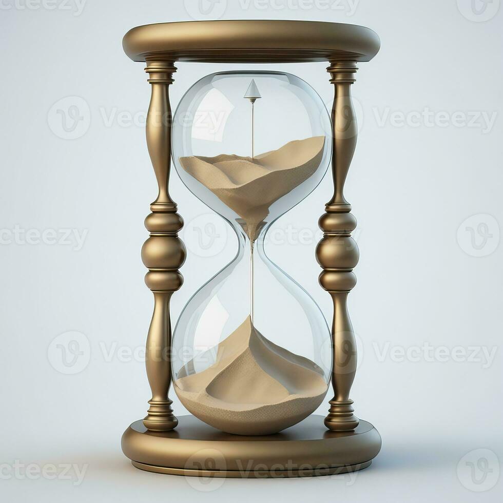 Hourglass or sandglass vector realistic 3D icon isolated on a transparent background. Vector hourglass clock with flowing sand. Generative AI photo