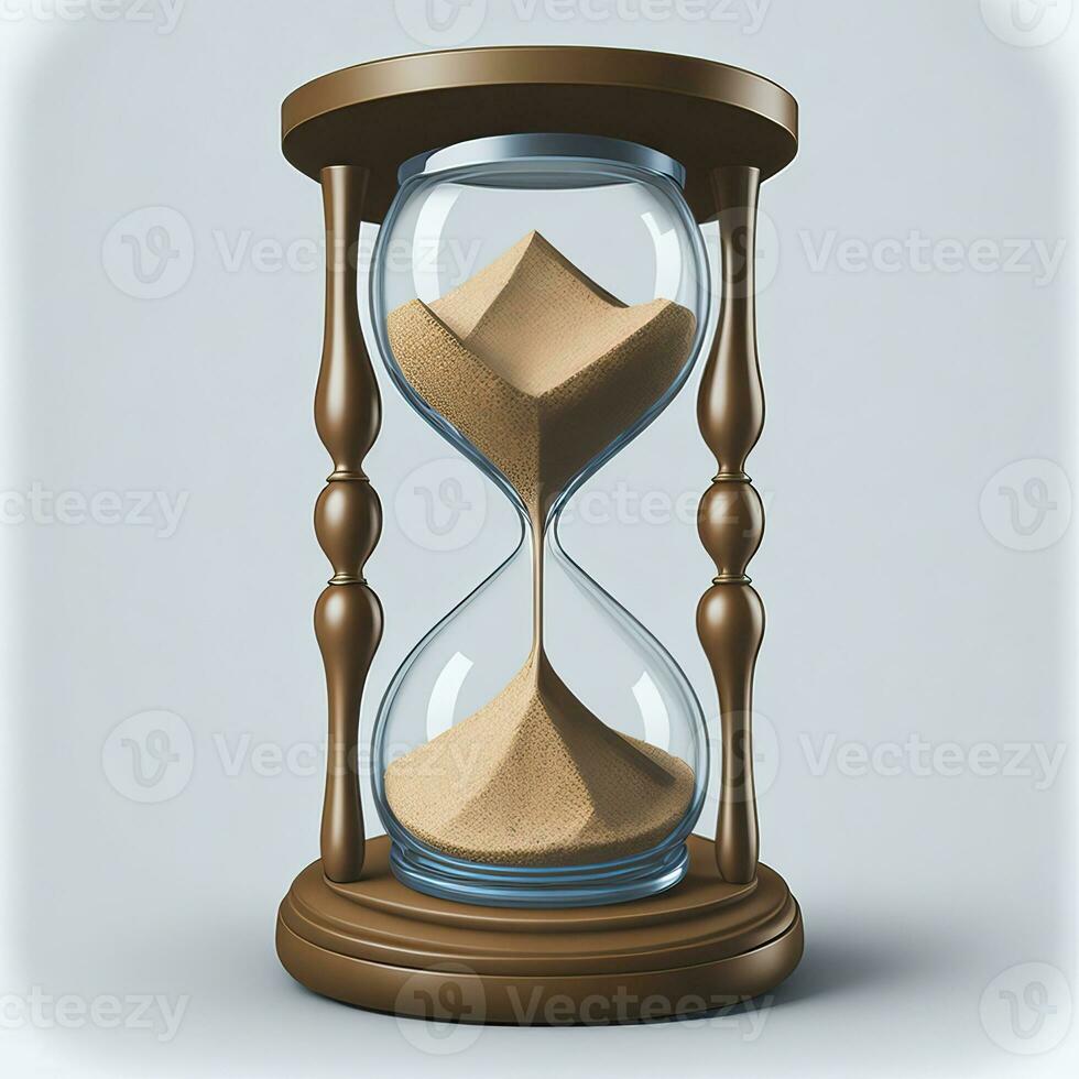 Hourglass or sandglass vector realistic 3D icon isolated on a transparent background. Vector hourglass clock with flowing sand. Generative AI photo