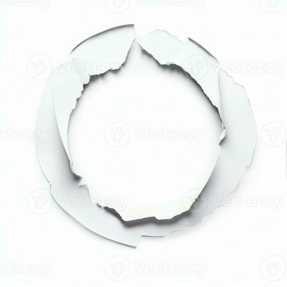 Ragged holes torn in ripped paper, cut out, Holes torn in paper on a transparent background Ragged hole torn in ripped paper, isolated on a white background Generative AI photo