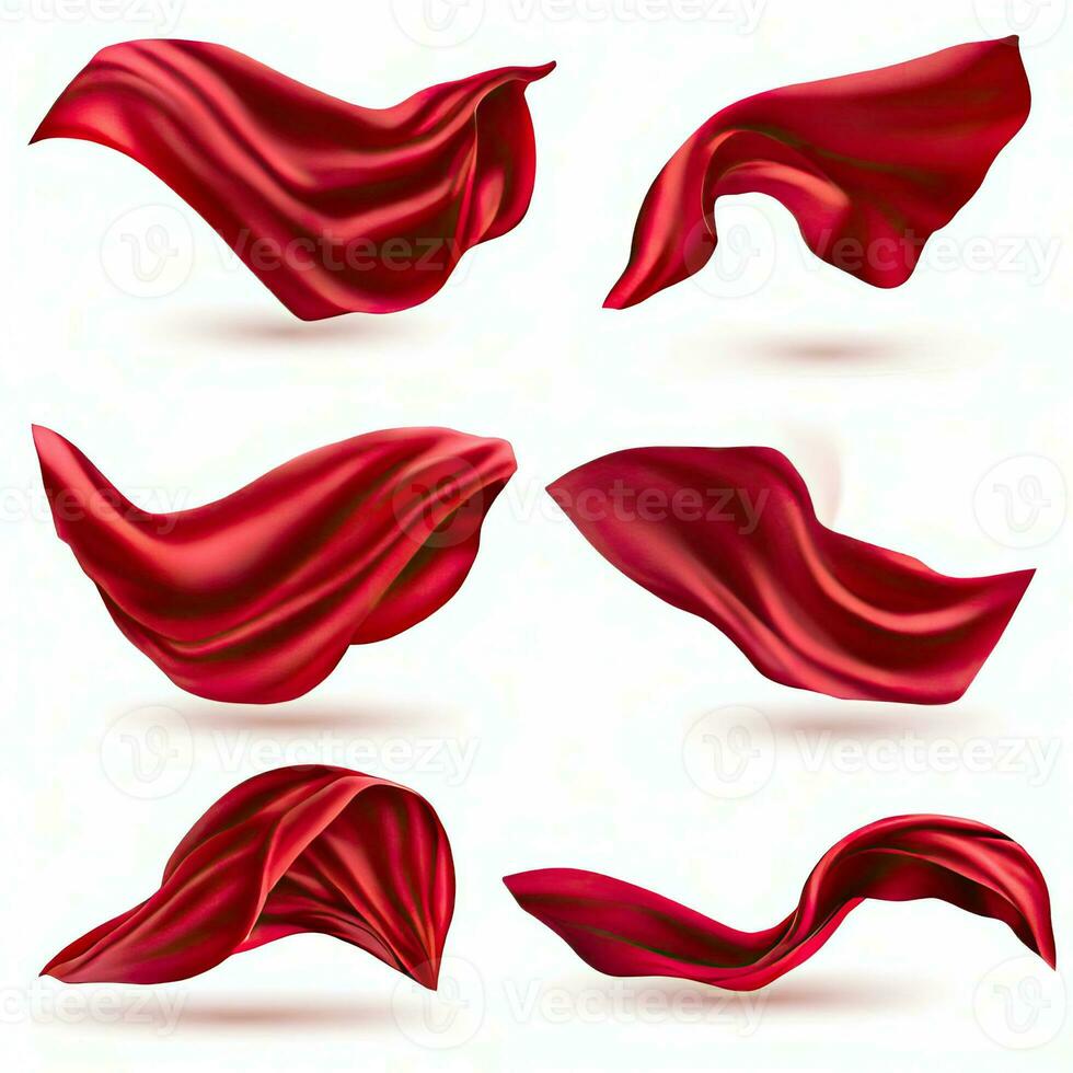 Red curtain, superhero red cape 3d realistic vector set. Generative AI photo