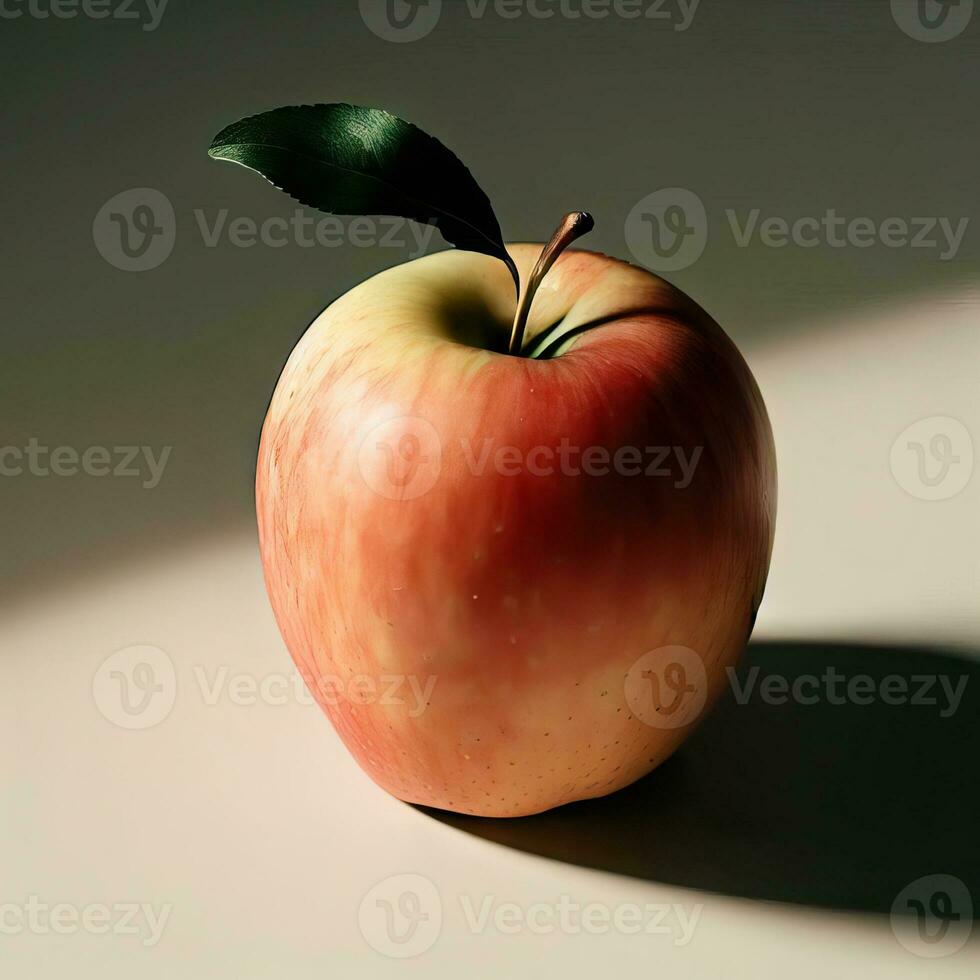 an apple with a leaf on its stem and a leaf on the side Generative AI photo