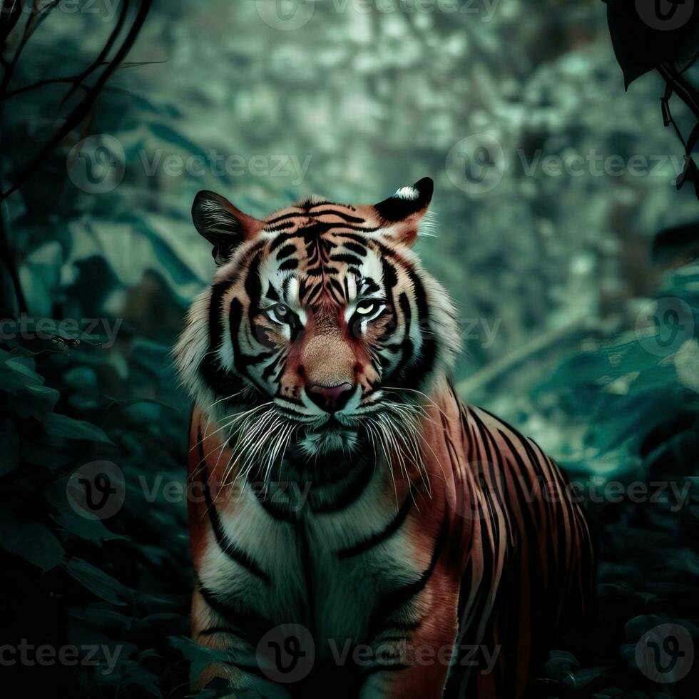 a tiger in the jungle with the words tiger in the corner a tiger in the jungle Generative AI photo