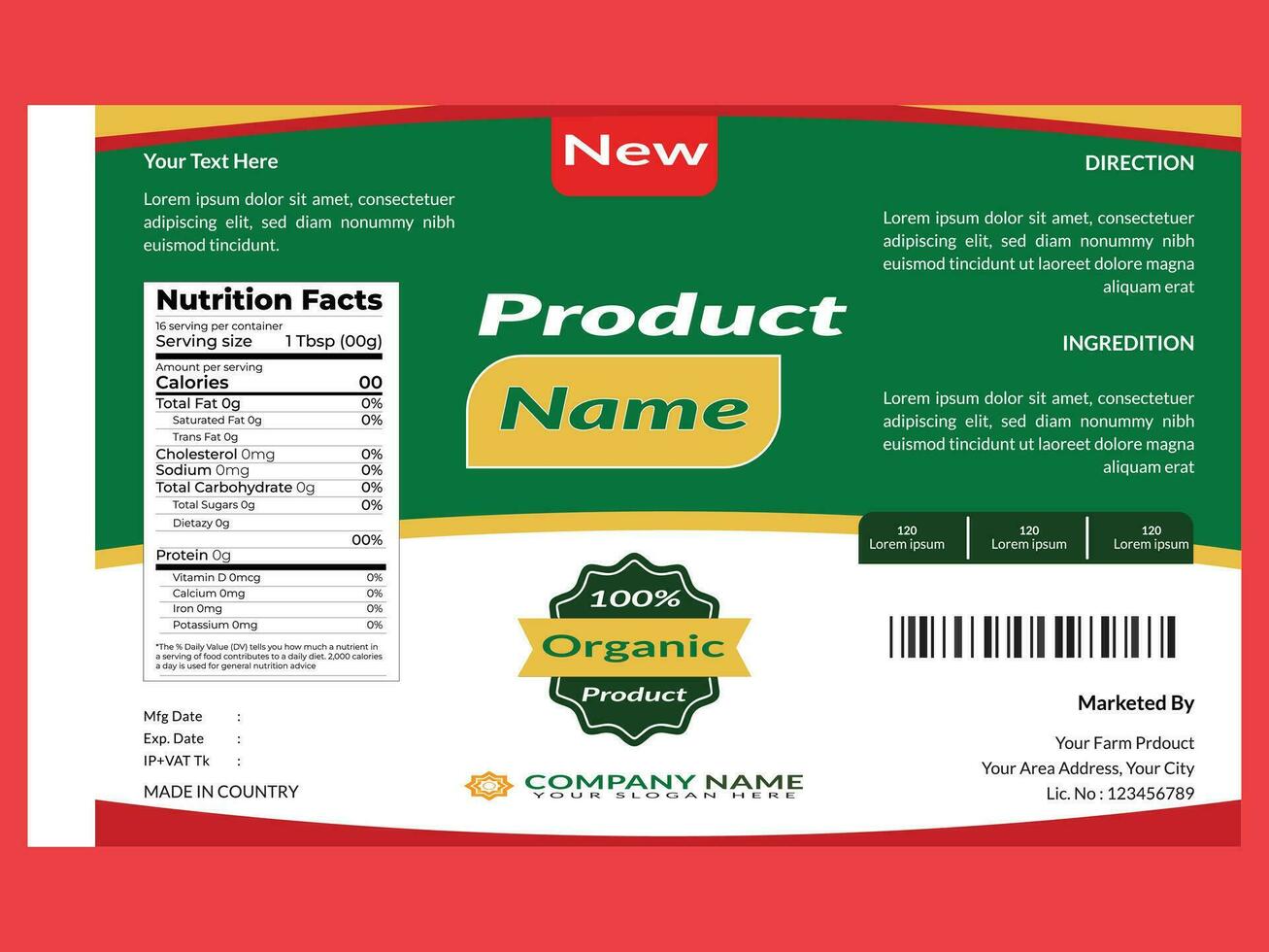 Vector organic product packaging label template