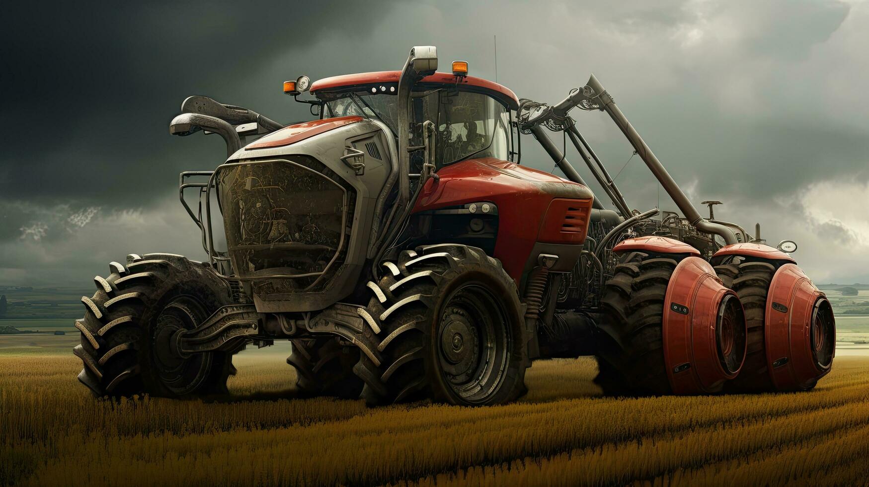 Agricultural tractor isolated on background. 3D rendering - futuristic tractor illustration. photo