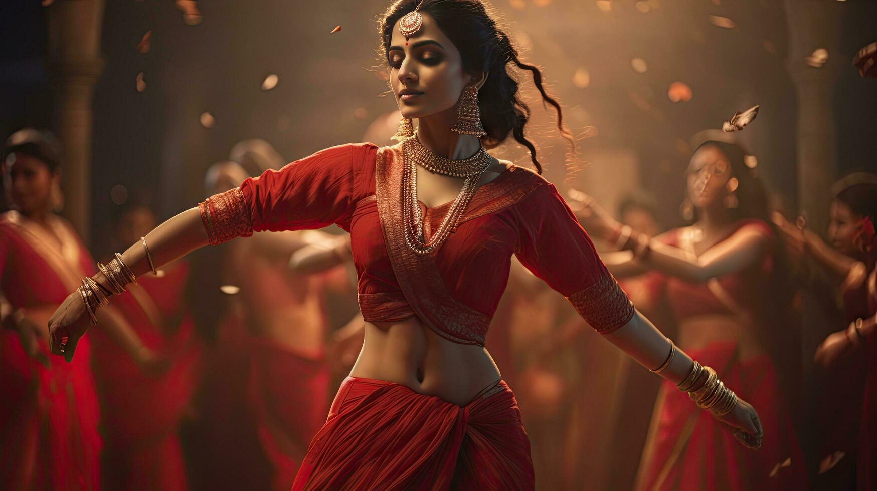 hermosa indio niña hindú hembra modelo en sari y kundan accesorios rojo  tradicional disfraz de India 29628671 Foto de stock en Vecteezy