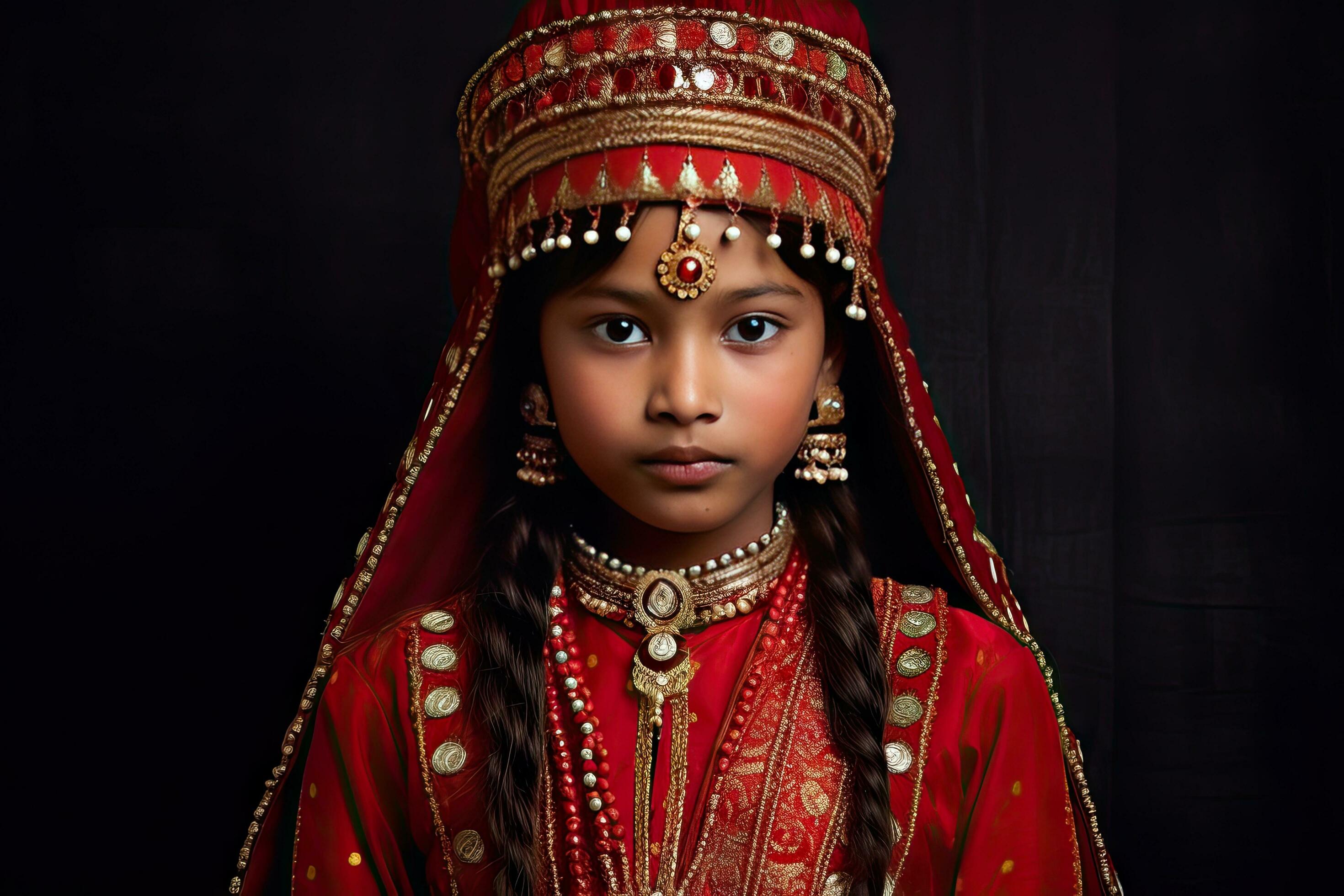 Beautiful indian girl hindu female model in sari and kundan accessories