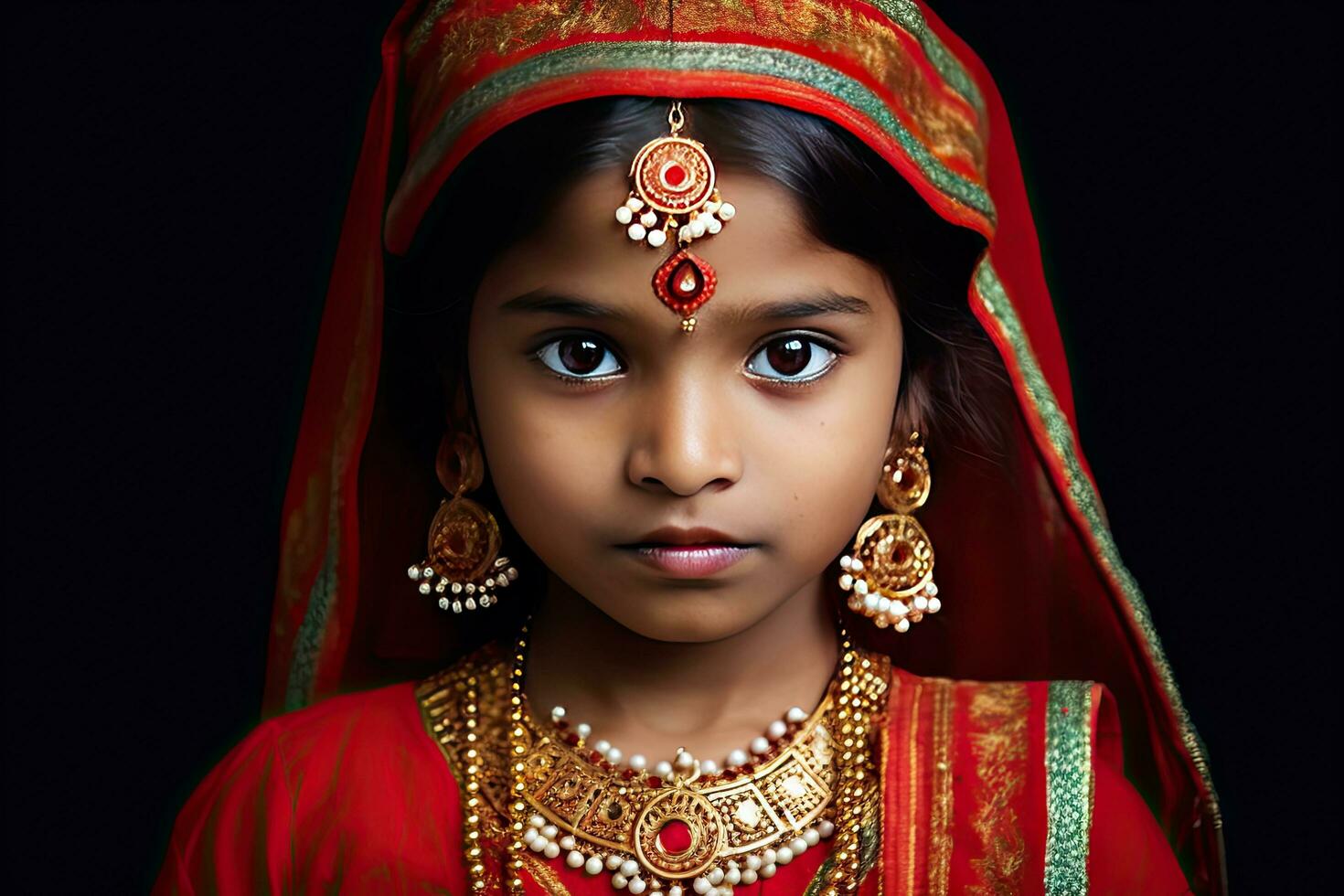 hermosa indio niña hindú hembra modelo en sari y kundan accesorios
