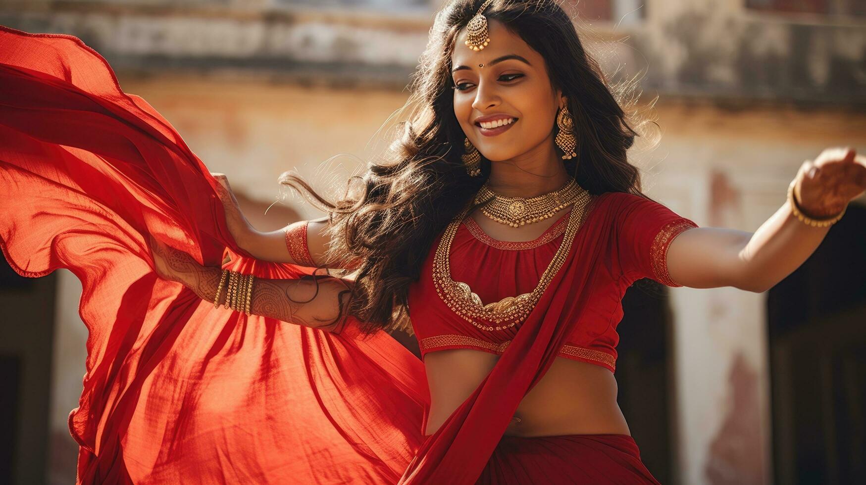hermosa indio niña hindú hembra modelo en sari y kundan accesorios rojo  tradicional disfraz de India 29628647 Foto de stock en Vecteezy