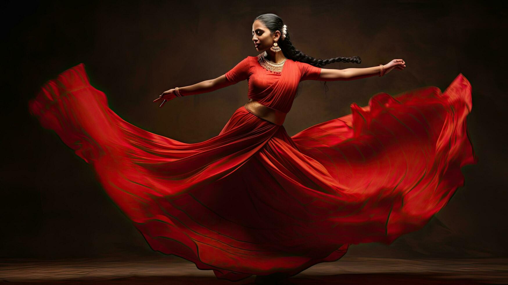 Beautiful Indian girl Hindu female model in sari and kundan accessories red traditional costume of india photo