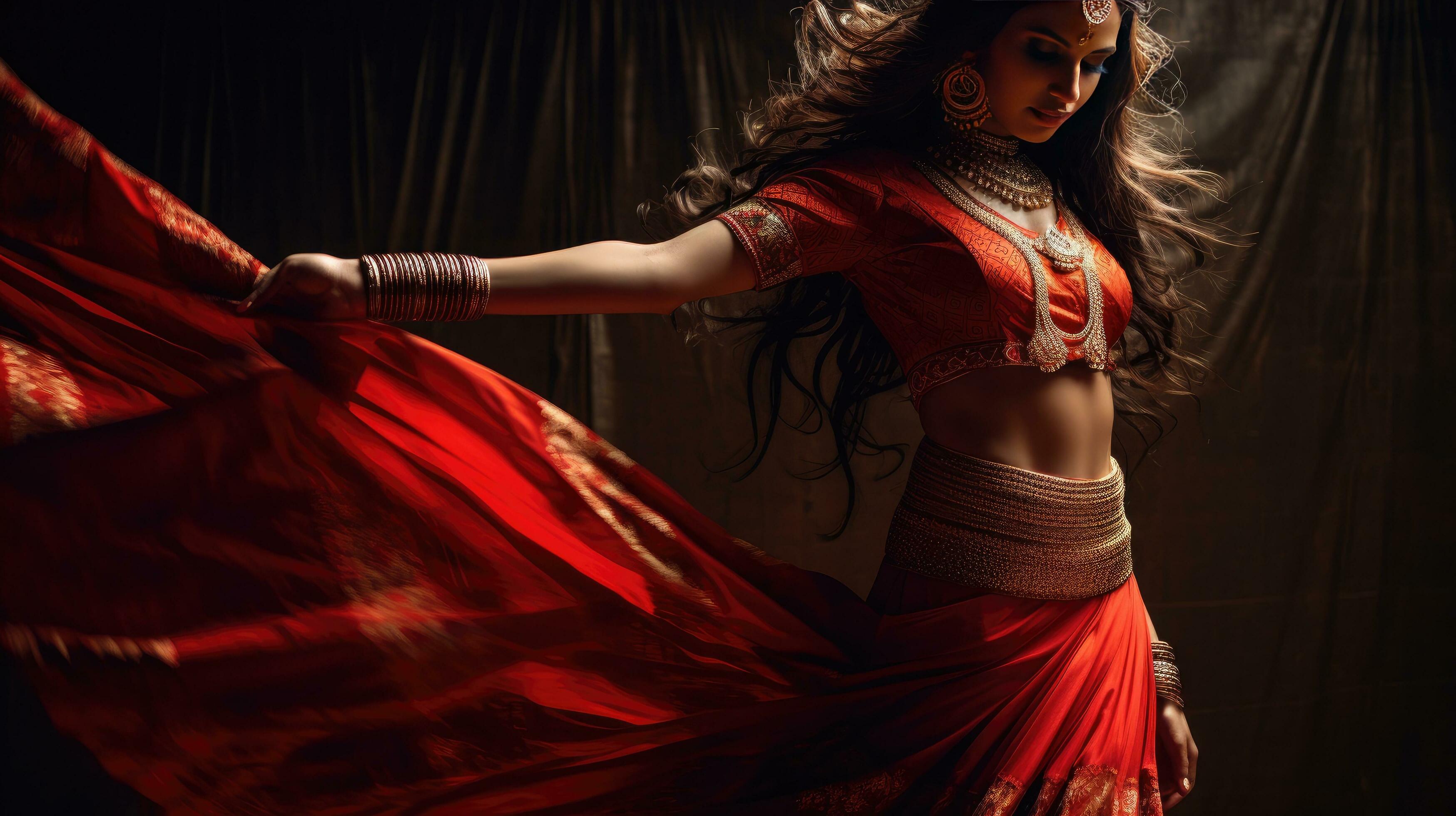 Beautiful indian girl hindu female model in sari and kundan accessories