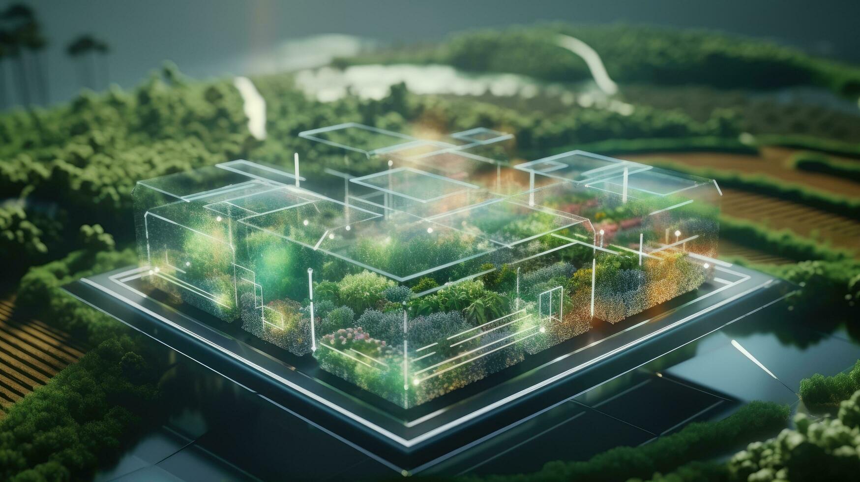 Digital Agricultural Biotechnology Holographic plant concept for biotechnology or bioengineering. photo
