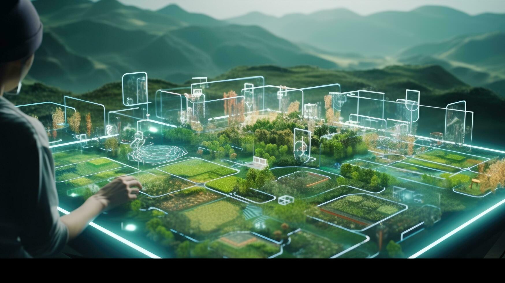 Digital Agricultural Biotechnology Holographic plant concept for biotechnology or bioengineering. photo