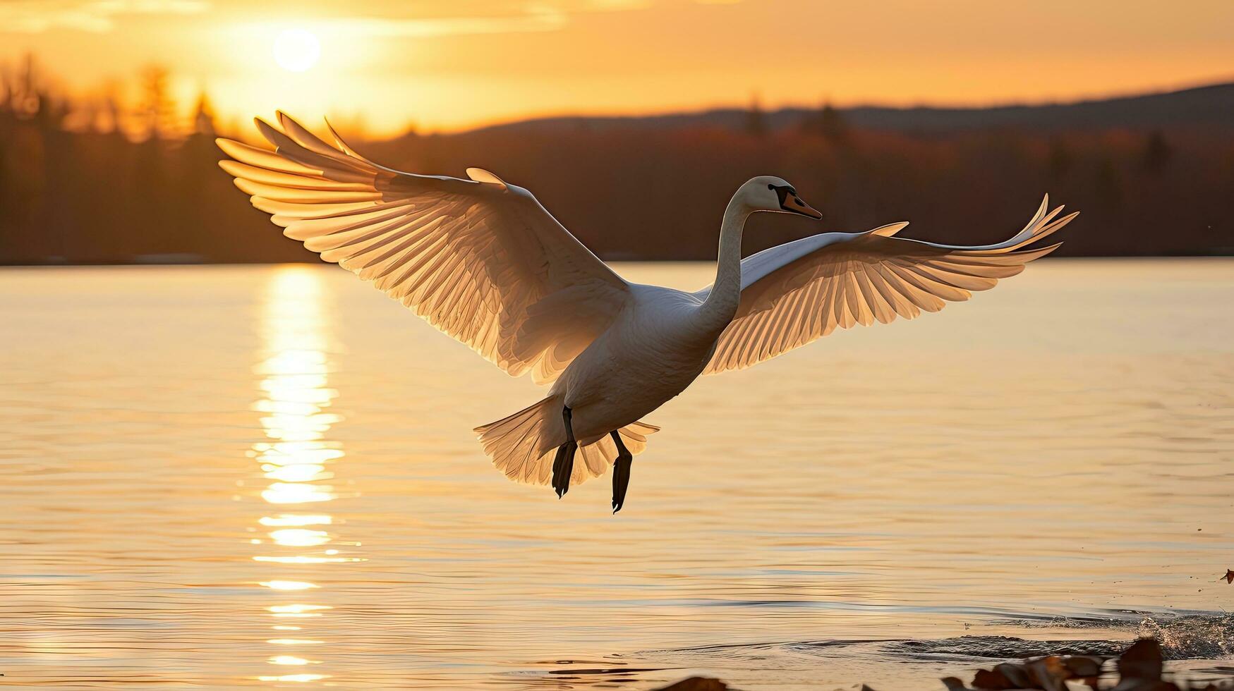 Whooper Swan turns on the water lead to snow Swan amid strong wind blowing snow Lake Kussharo, Hokkaido photo