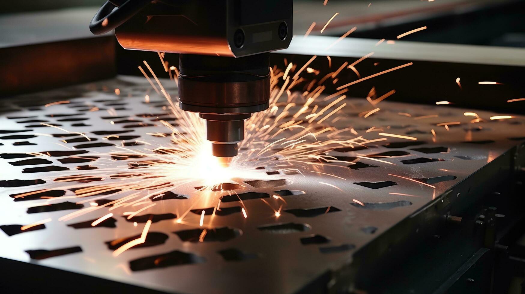 CNC milling machine. Laser cutting of steel for metal. Machine tool industry exhibition, laser sparks photo