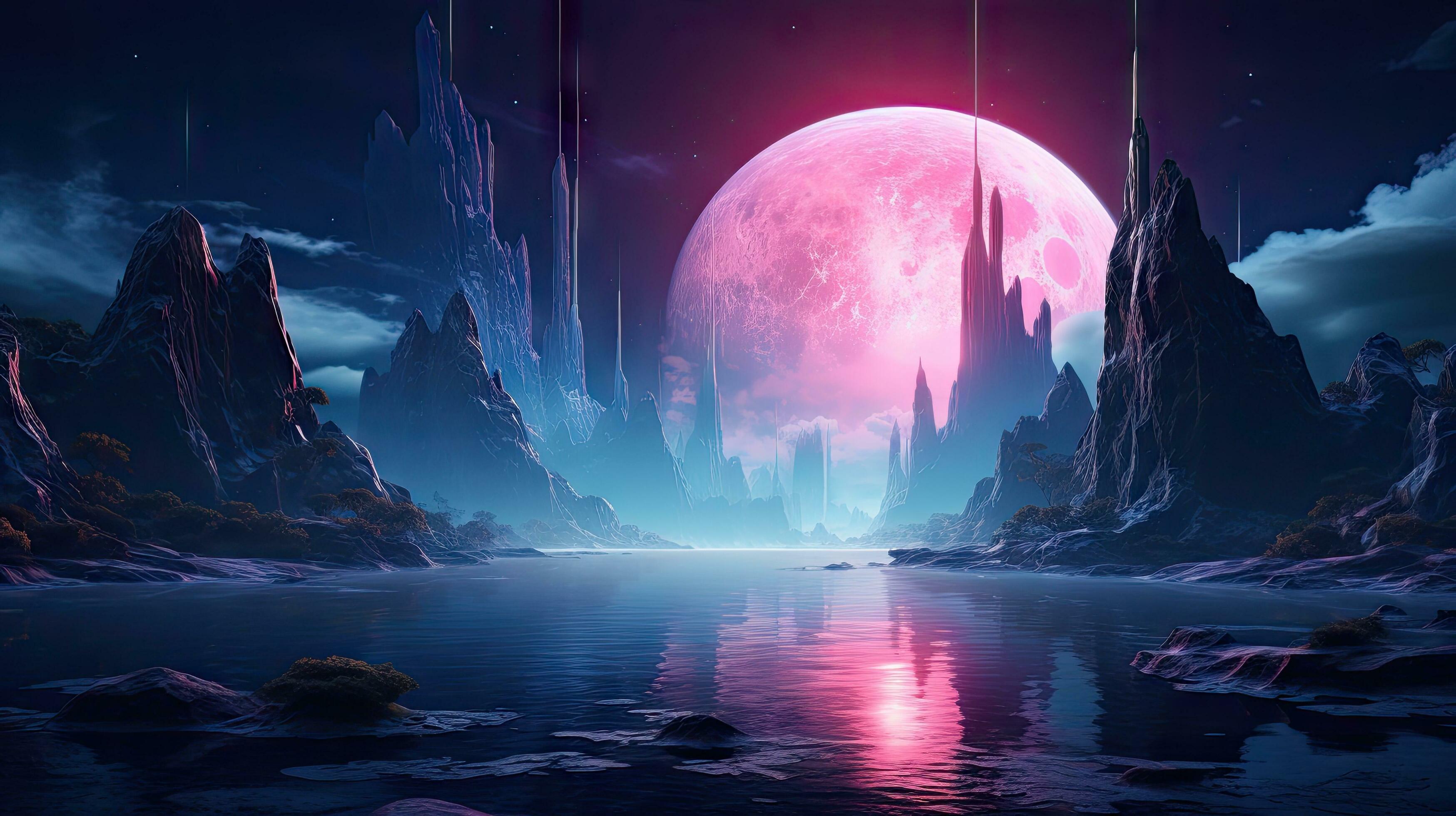 Stars, planets, fantasy landscapes of the future. Futuristic space sci ...