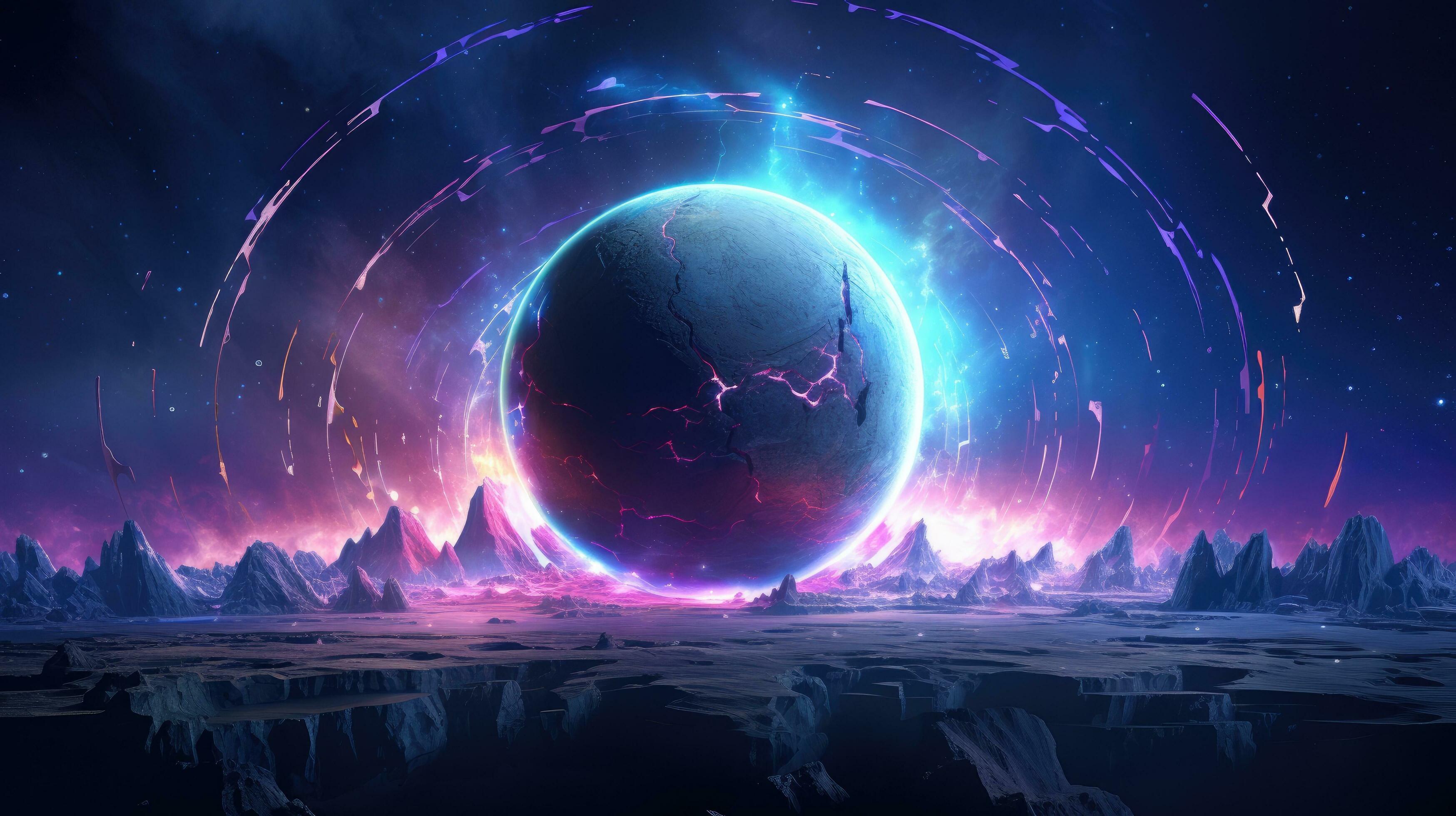 Stars, planets, fantasy landscapes of the future. Futuristic space sci-fi  abstract background Sci-fi landscape with planets, neon lights, cool planets,  3D render. 29628919 Stock Photo at Vecteezy