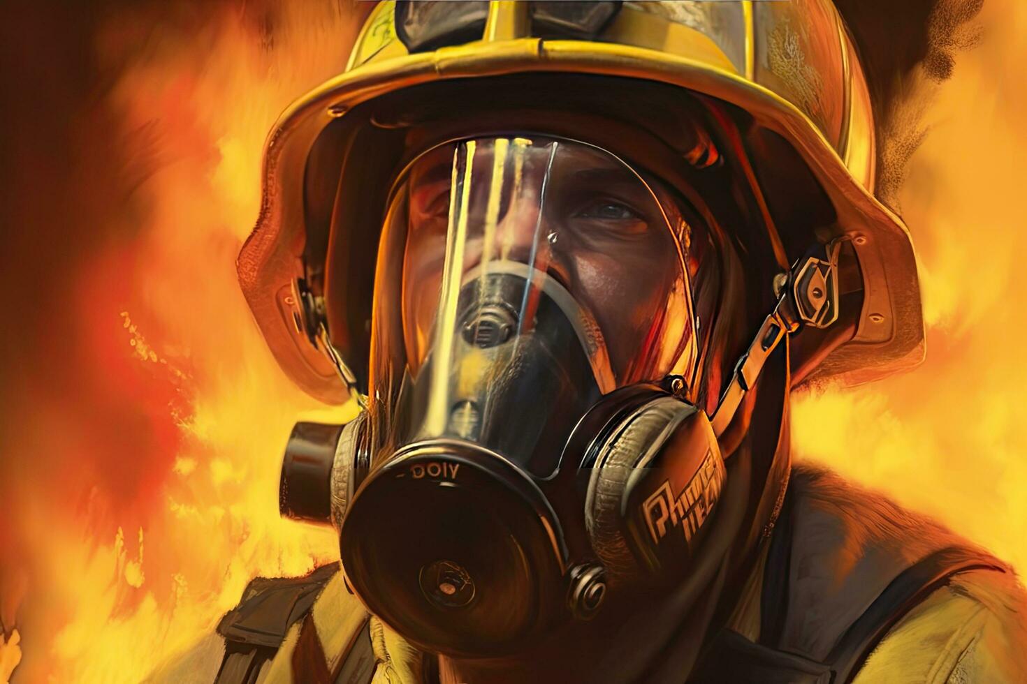 Close-up of firefighters wearing masks. Fight wildfires as climate change and global warming drive wildfire trends around the world photo