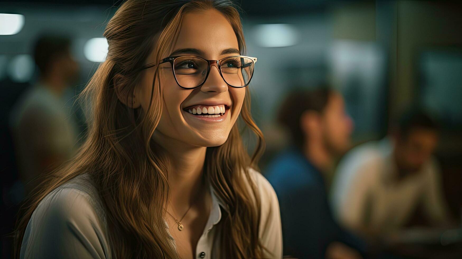 Beautiful woman, businessman Happy person wearing glasses and looking at camera Closeup of smiling woman's face successful woman photo