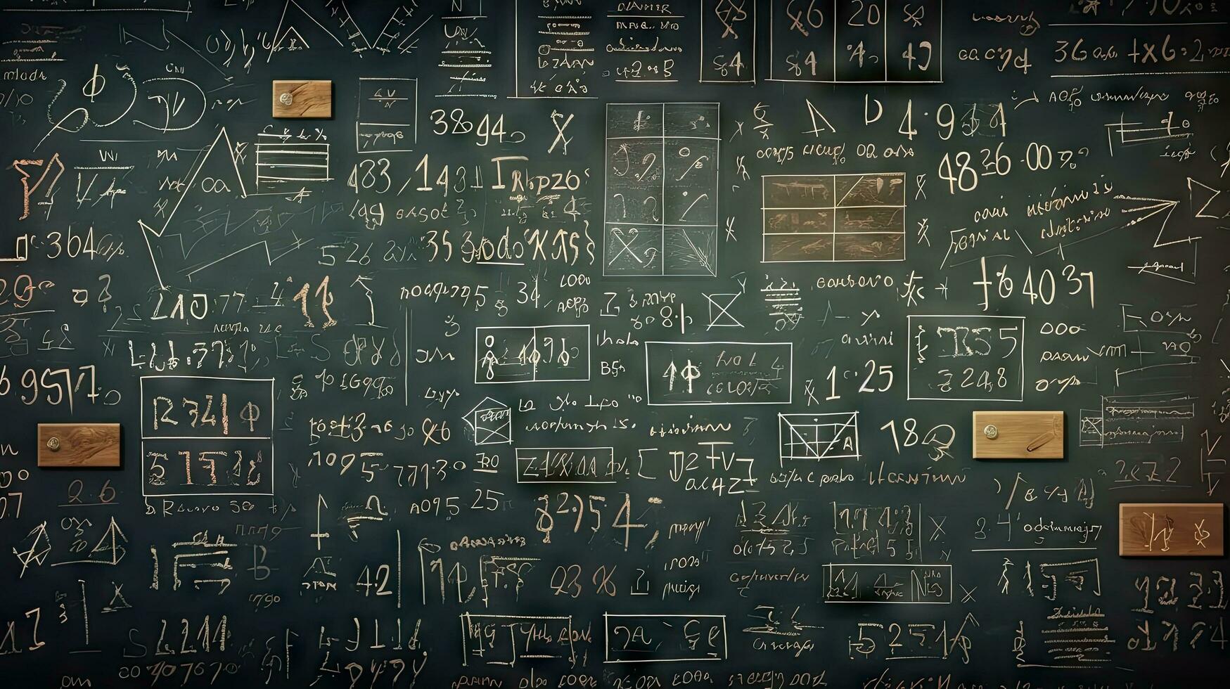 School children write math formulas on the blackboard. Asian primary school students are solving geometric problems on the blackboard photo