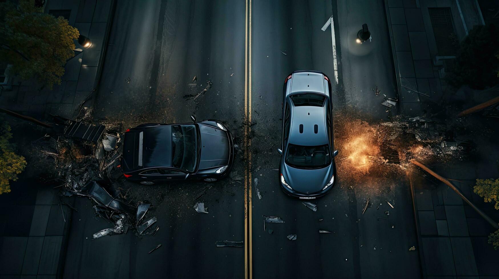 Drunk driving, car accident on the road, damaged car after the crash photo