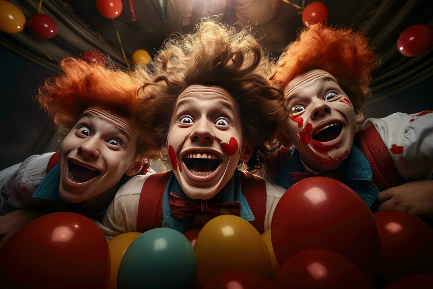Children's happy birthday party Child with a drawing of a clown's face photo