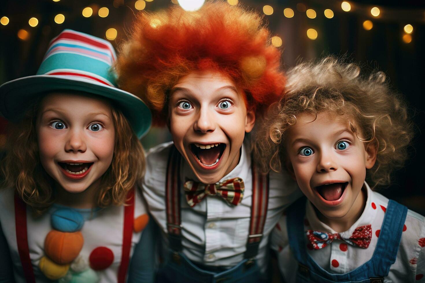 Children's happy birthday party Child with a drawing of a clown's face photo