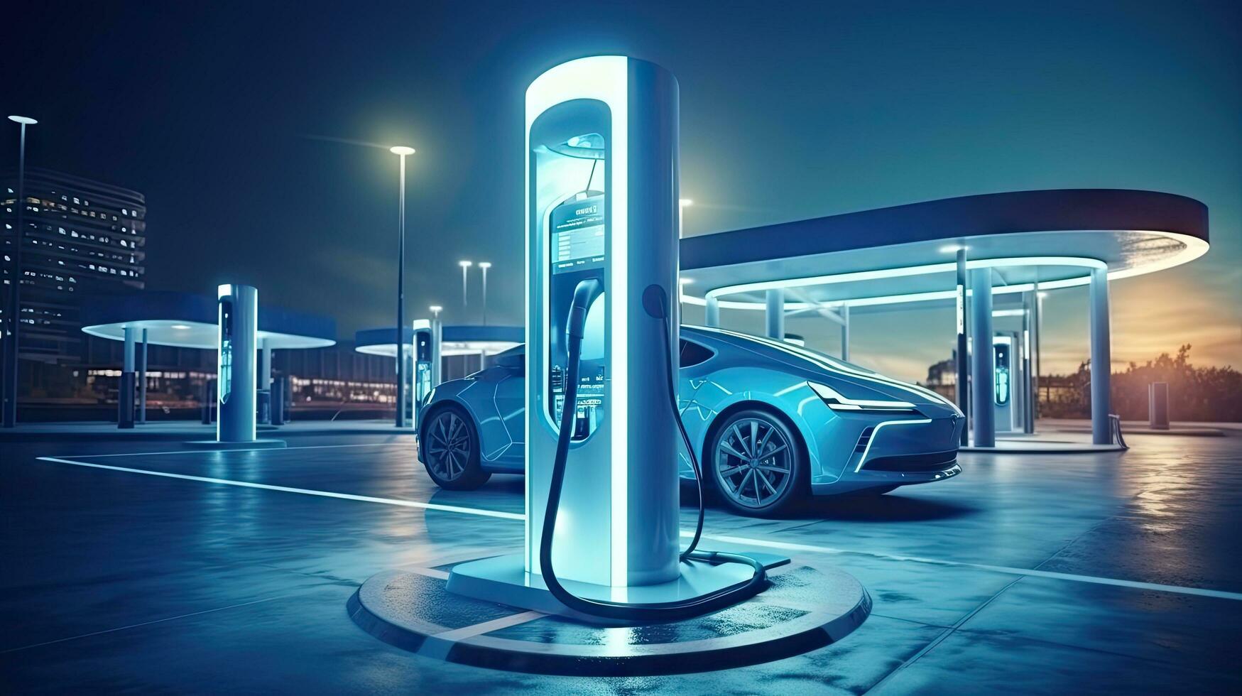 EV charging station for future electric cars in the concept of green energy and ecological energy photo