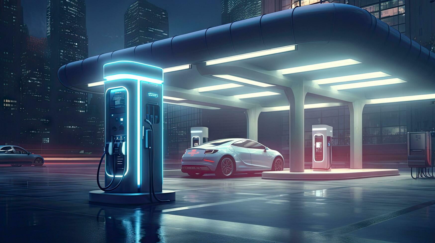 EV charging station for future electric cars in the concept of green energy and ecological energy photo