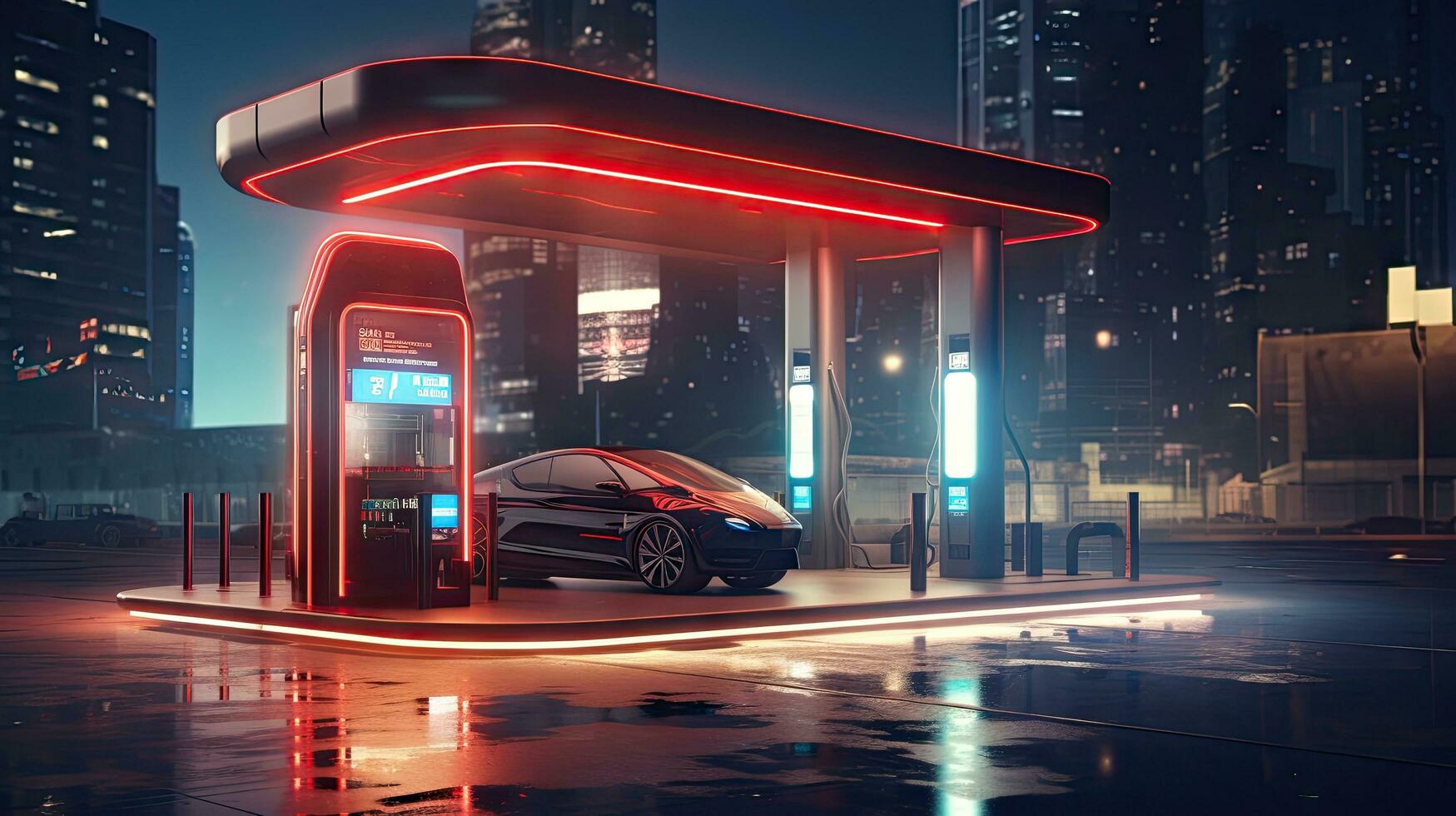 EV charging station for future electric cars in the concept of green energy and ecological energy photo