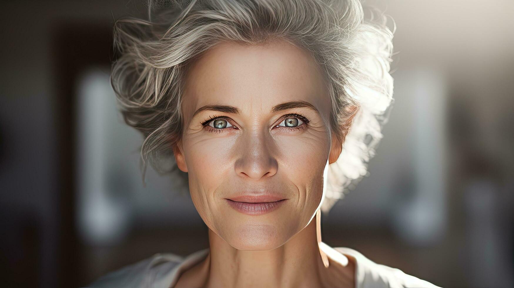 Beautiful middle-aged woman in her 50s looking at the camera Beautiful face, good health, cosmetics, skin care photo