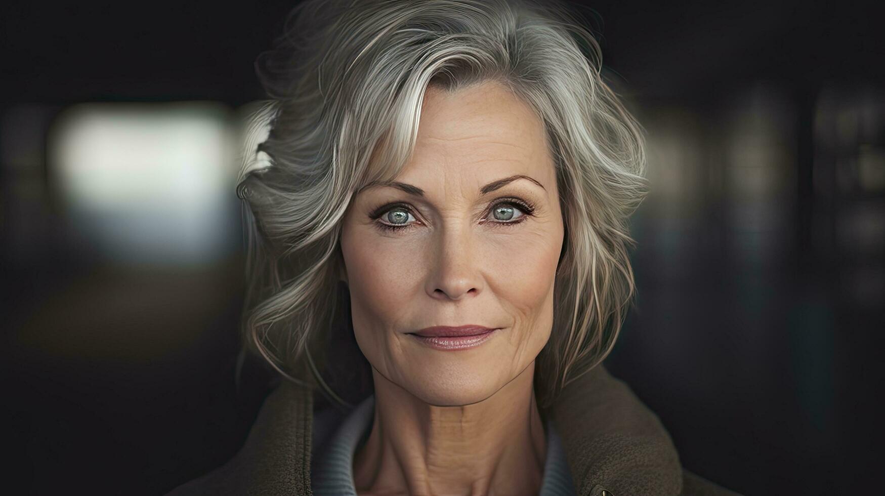 Beautiful middle-aged woman in her 50s looking at the camera Beautiful face, good health, cosmetics, skin care photo