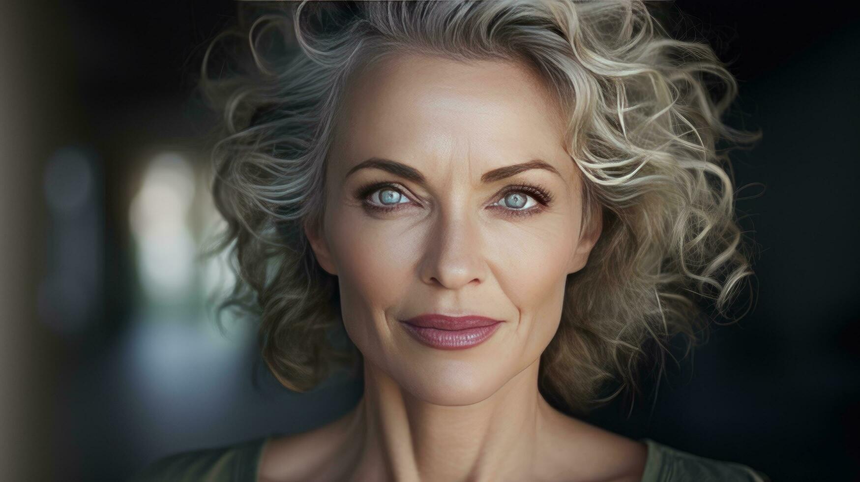 Beautiful middle-aged woman in her 50s looking at the camera Beautiful face, good health, cosmetics, skin care photo