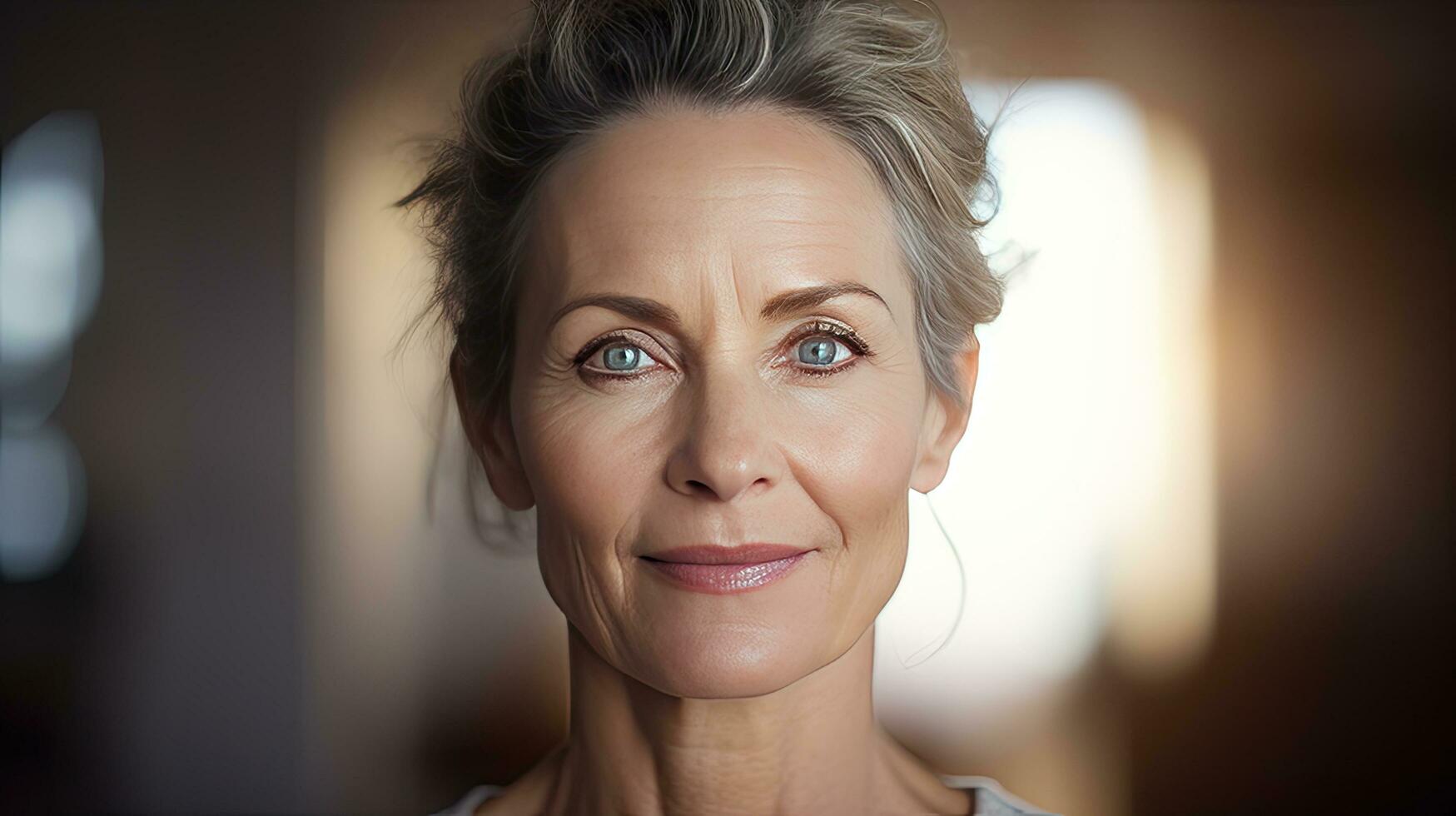 Beautiful middle-aged woman in her 50s looking at the camera Beautiful face, good health, cosmetics, skin care photo