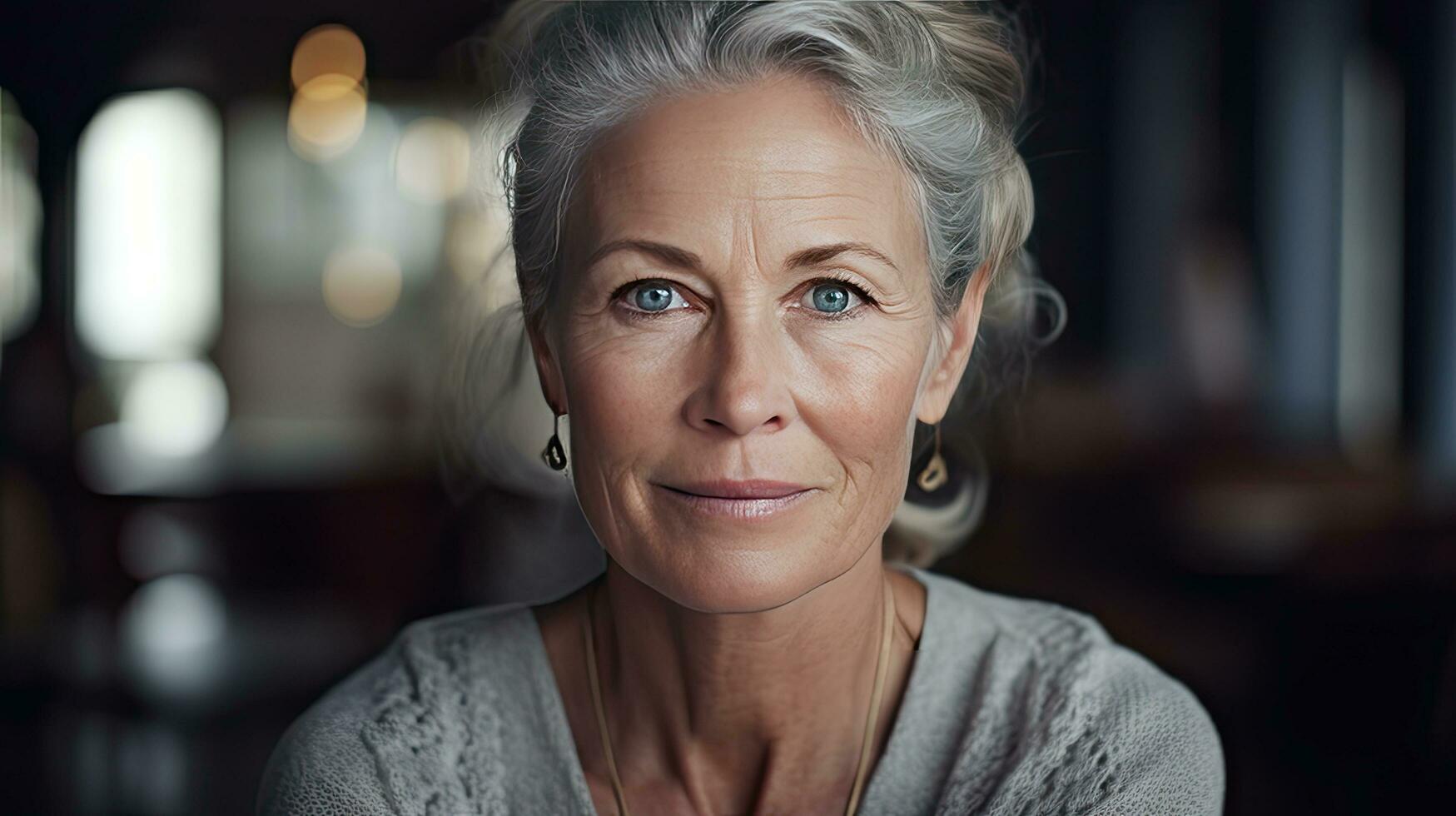 Beautiful middle-aged woman in her 50s looking at the camera Beautiful face, good health, cosmetics, skin care photo