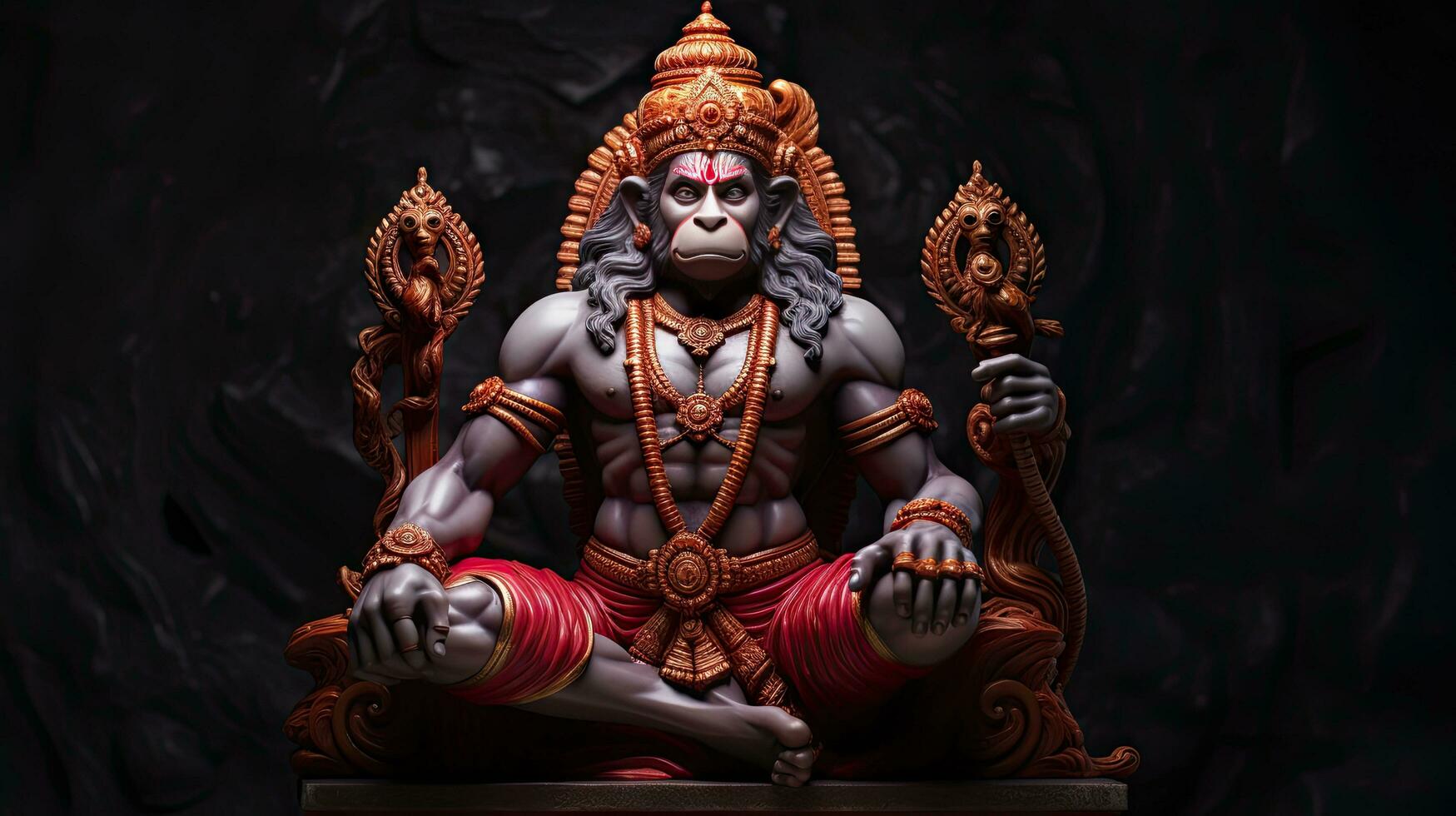 3D illustration of the Indian god Hanuman with a floral background surrounding it. photo