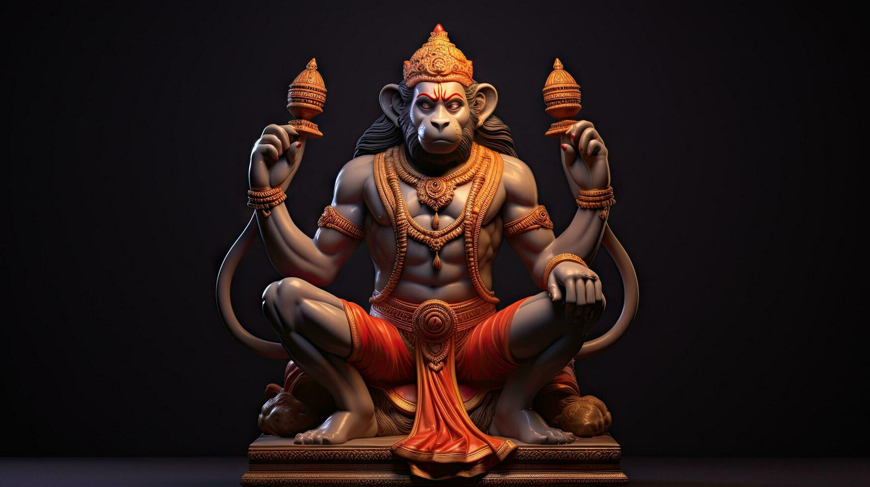 3D illustration of the Indian god Hanuman with a floral background surrounding it. photo