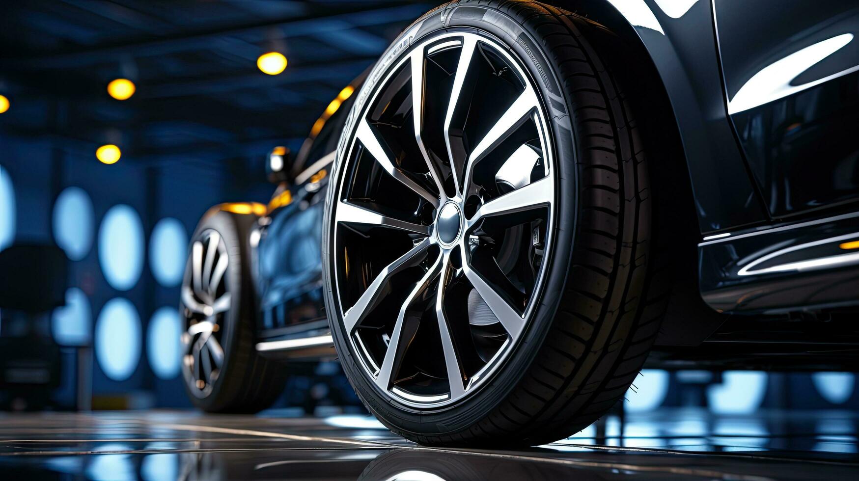 Alloy wheels, alloy wheels or alloy wheels, high performance car parts in car showrooms photo