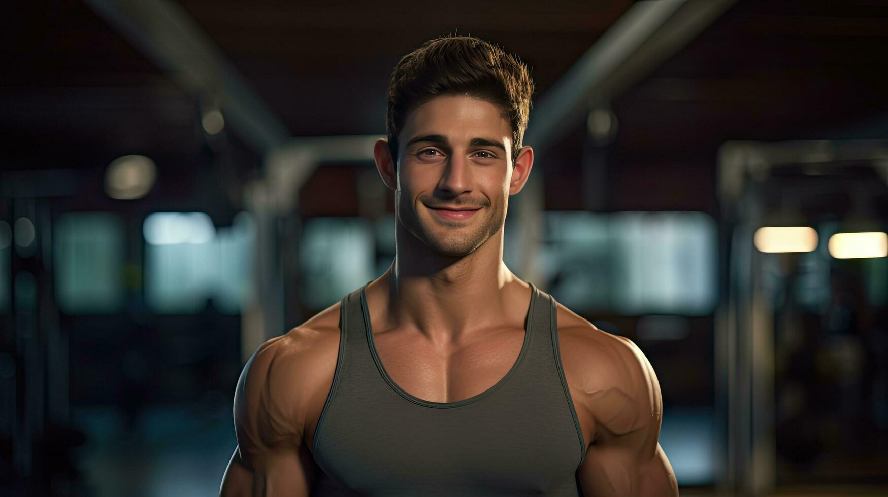 Handsome young man with strong fitness Show off your 6-pack abs in the gym.  29631744 Stock Photo at Vecteezy